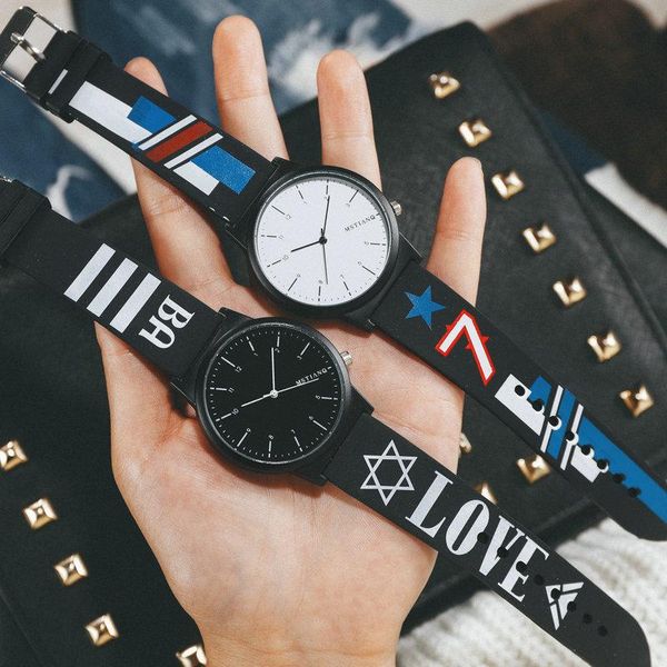 

wristwatches ins harajuku style student watch fashion men's wrist elegant women's quartz clock hip hop rap must hour cool a3356, Slivery;brown