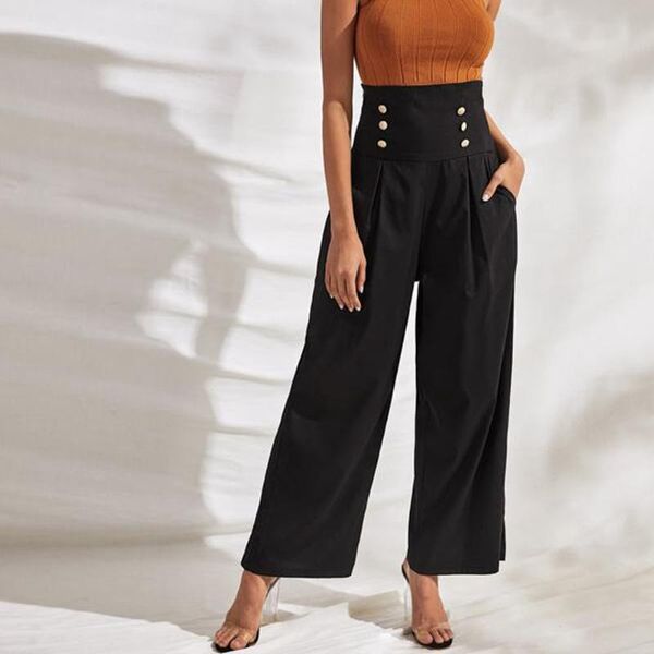 

women's pants & capris 2021 women high waist flared wide leg long work casual palazzo trousers, Black;white