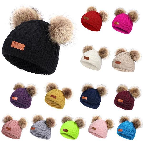

caps & hats kids winter beanie hat warm knit thick ski cap with pompom for 1-11 years old girls boys baby autumn, Yellow