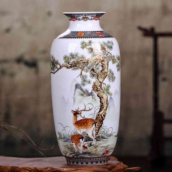 Jingdezheen керамическая ваза винтаж китайский стиль животных ваза тонкая гладкая поверхность украшения дома отделка изделия 210409