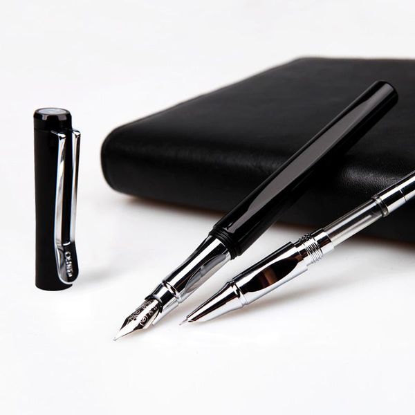 

luxury black and silver clip double nib fountain pen set with original gift case 0.38mm 0.5mm pens for writing