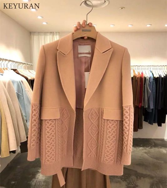 

women's suits & blazers knitted patchwork woolen blazer coat korean notched collar long sleeve suit jacket 2021 autumn winter women, White;black