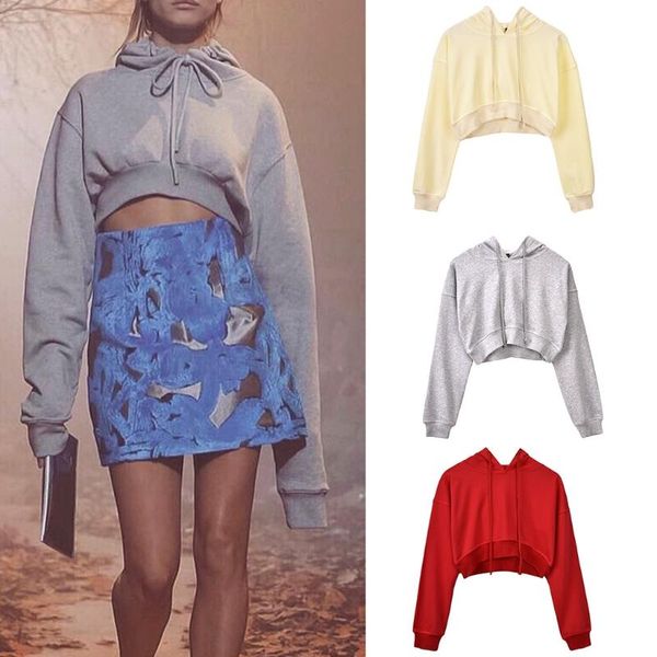 

women's hoodies & sweatshirts women autumn long sleeve cropped plain solid color drawstring sweatshirt harajuku casual loose sporty pul, Black