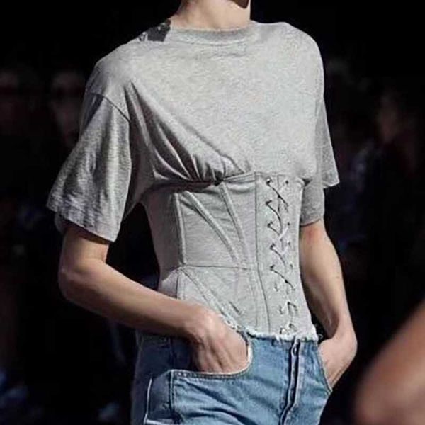 

solid o-neck casual women tee shirt bandage short sleeve korean elegant female ins retro fashion spring t-shirt 13a184 210525, White