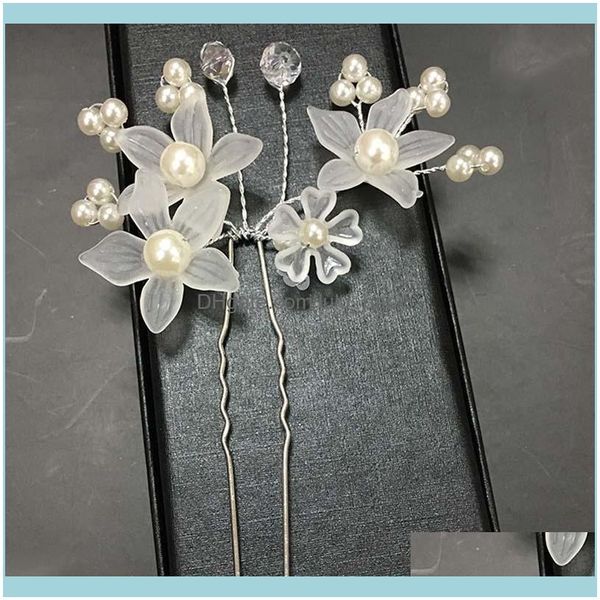 Cabelos j￳ias clipes barrettes 4pcs pino de flor p￩rolas de cristal p￩rolas brancas