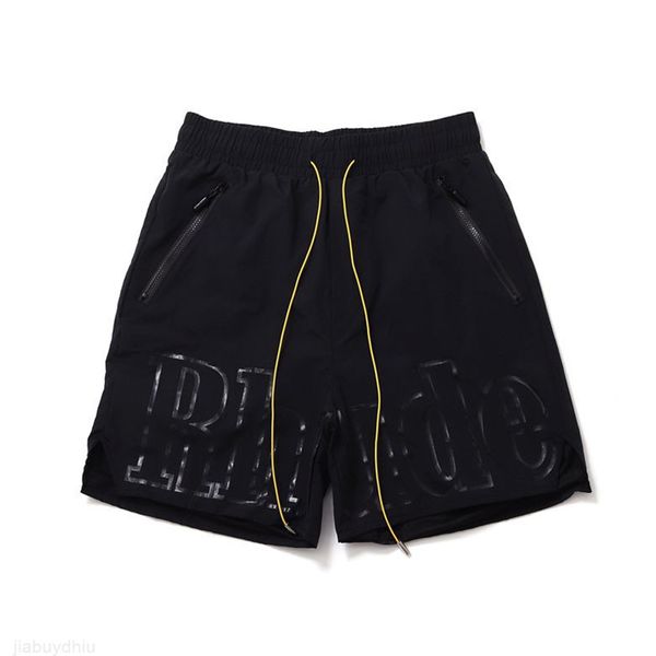 

ins tide rhude new york limited letter print drawstring casual beach shorts men's sweatpants, Black