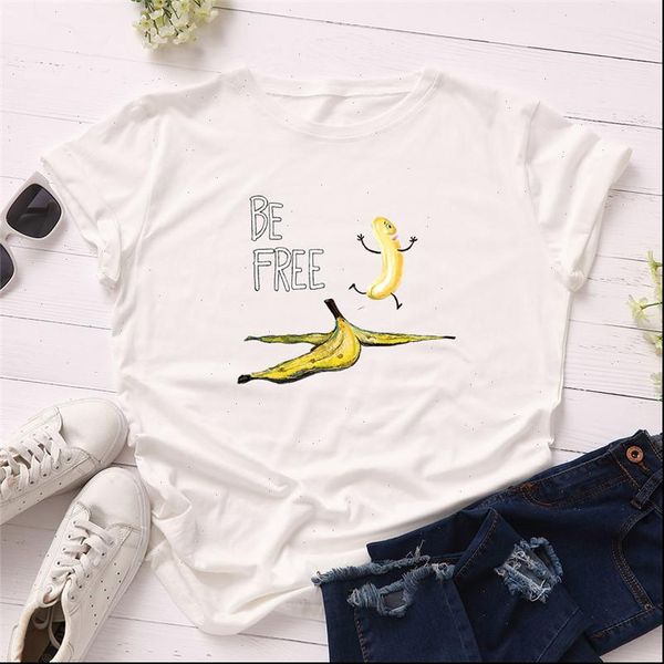 

funny banana women t shirt be letter print short sleeve o neck loose summer ladies tee clothes, White