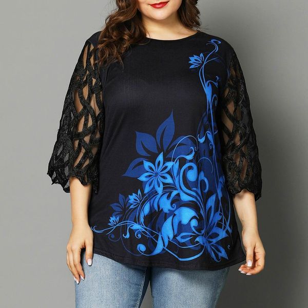 

floral women blouses print button detail blouse summer casual o neck hollow out sleeve tunic 5xl plus size womens, White