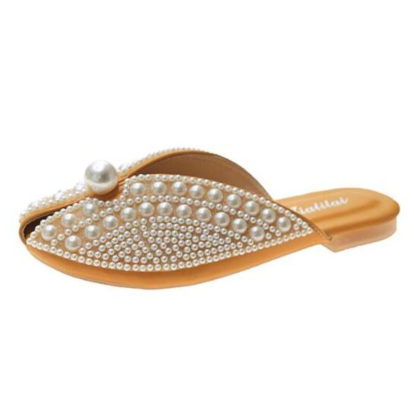 

baotou half slippers women's summer fashion shoes flat sandals lazy outer wear pearl, Black