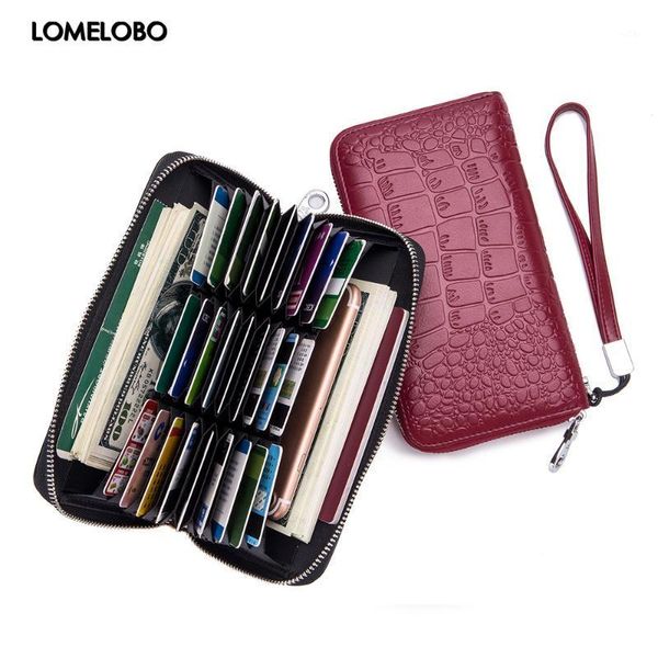 

wallets lomelobo women split leather wallet 27card slots multi-fuction phone bag female male rfid credit id holder lady bank card1, Red;black