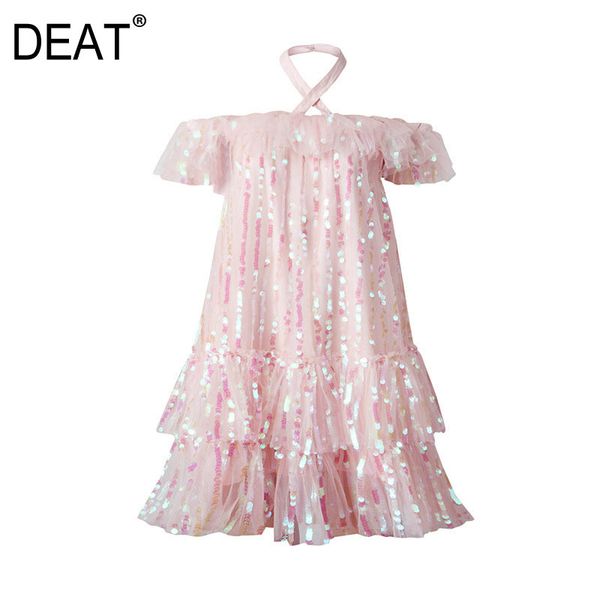 

women pink patchwork embroidery sequins ruffles dress slash neck long sleeve loose fit fashion tide summer 7e0817 210421, Black;gray