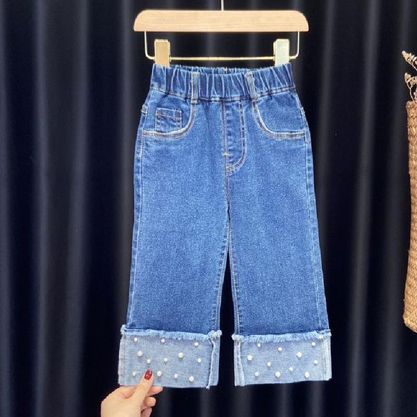 

jeans budded denim wide-leg pants, Blue