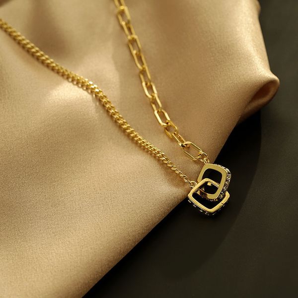 

aaa designer jewelry net red niche ins wind blogger same double ring necklace women's sweater fashion trendy clavicle chain, Silver