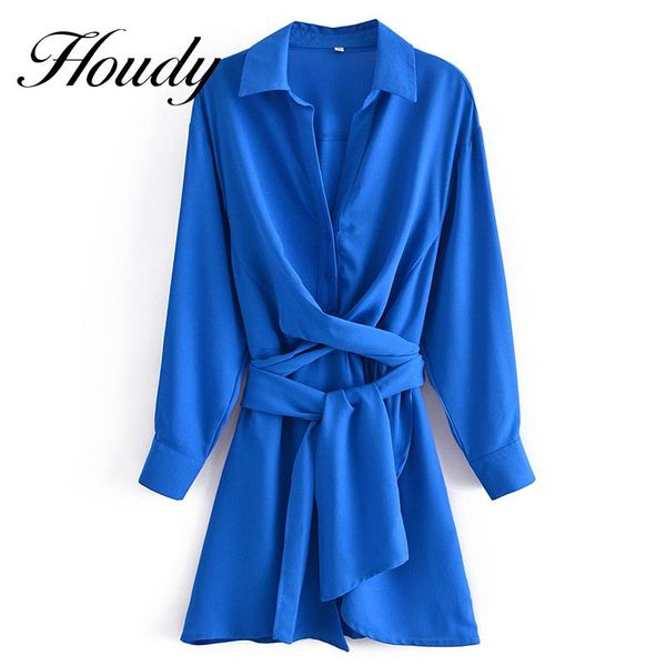 

casual dresses 2021 summer fall products women's long sleeve with belt mini dress pure color clothes women, Black;gray