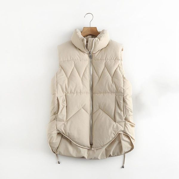 

women's vests winter zipper sleeveless jacket women vest thicker warm waistcoat korean padded coat irregular hem, Black;white