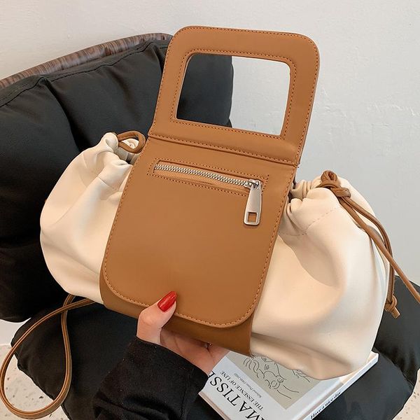 

evening bags contrast color pleated large tote bag 2021 fashion pu leather women's designer handbag shoulder messenger