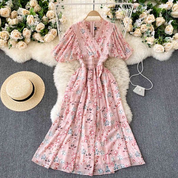 

dresses french sweet floral women v neck short sleeve a-line streetwear es summer bohemian print vacation, Black;gray