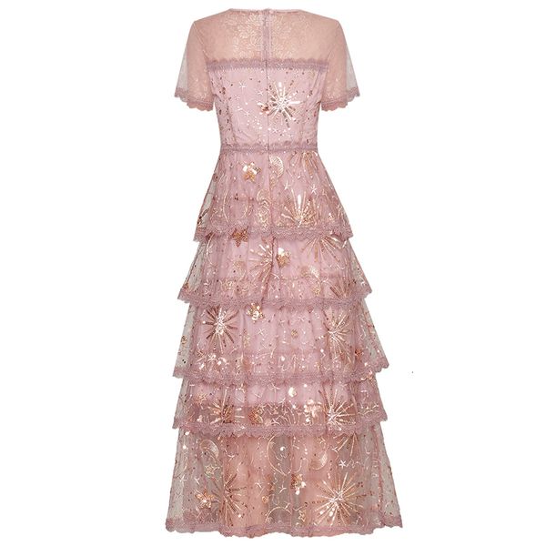 

dress seqinyy sweet pink 2021 summer fashion design sequins mesh lace midi track, Black;gray