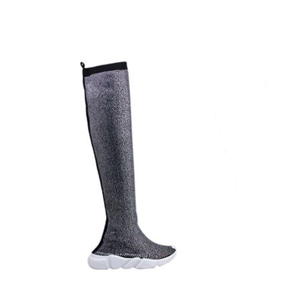 

boots fashion women knitting sock sport flat handmade fall winter rhinestones sneaker air brand thigh high, Black