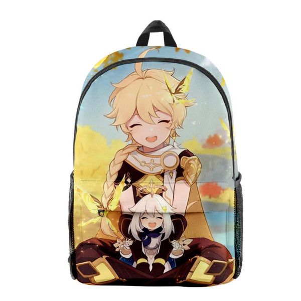 

backpack genshin impact traveler aether men women oxford school bag multi-function high capacity gril travel