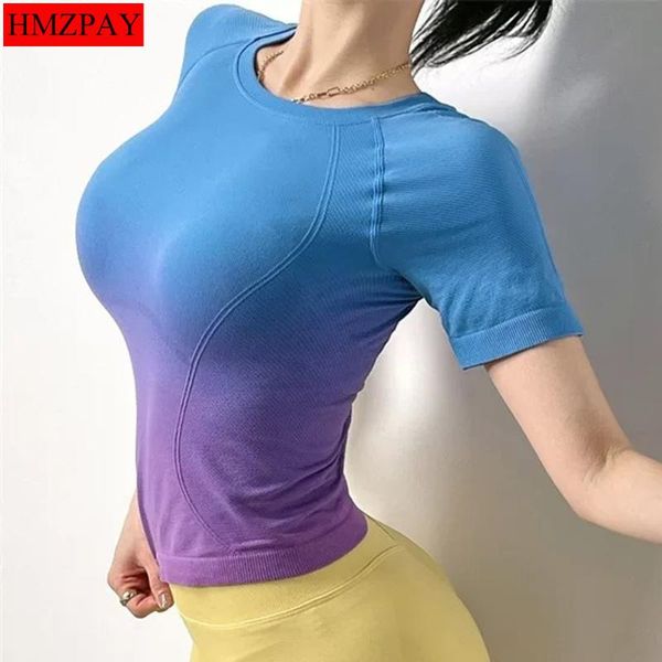

yoga outfit gradient fashion t-shirt sports fitness summer breathable short sleeve
