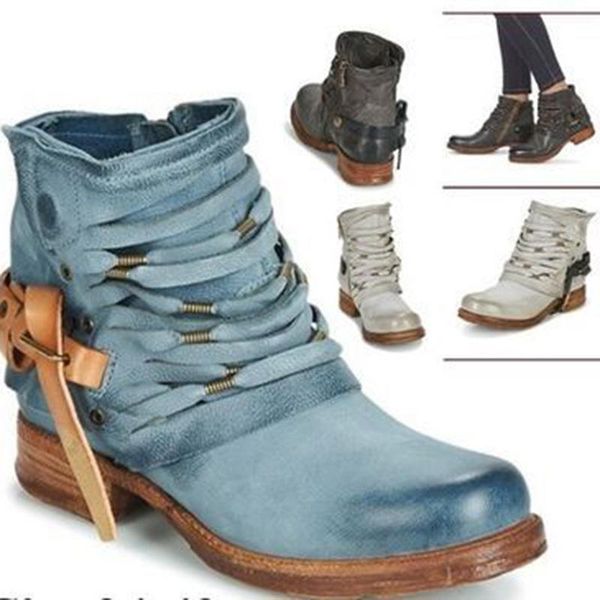 

boots winter western womens women shoes 2021 round heels lace-up toe, Black