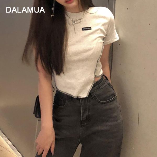 

women's t-shirt women 2021 summer short sleeve crop cotton o-neck lady brand asymmetrical tees fashion casual female tshirt, White