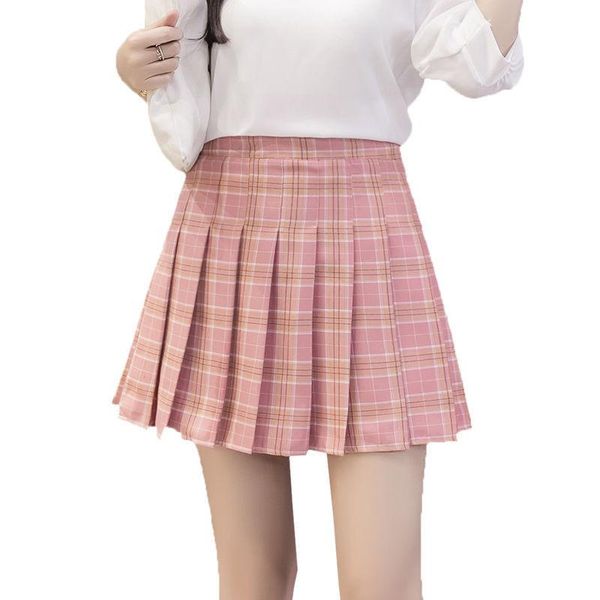 

skirts pleated a-line mini plaid korean women female pink skirt school short high waist womens japanese kilt schoolgirl, Black