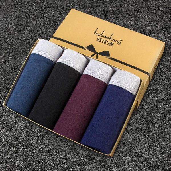 

underpants 4-pack men's cotton boxer briefs gift box shorts solid color, Black;white