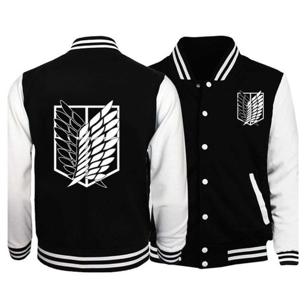 

men's hoodies & sweatshirts attack on titan baseball uniform fleece coat jacket winter streetwear harajuku, Black