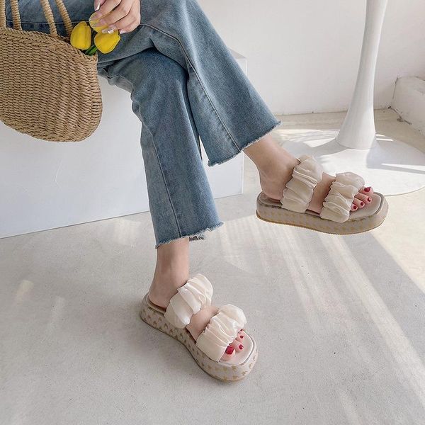

slippers 2021 korean version of blue female summer fashion net red sponge cake platform fairy sandals, Black