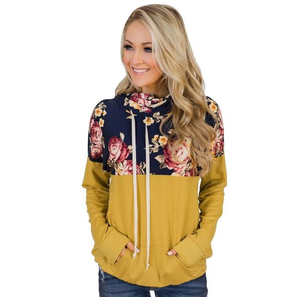 

women's hoodies & sweatshirts autumn 2021 flower print fashion woman sweatshirt full patchwork pullovers turtleneck slim sheath comfort, Black