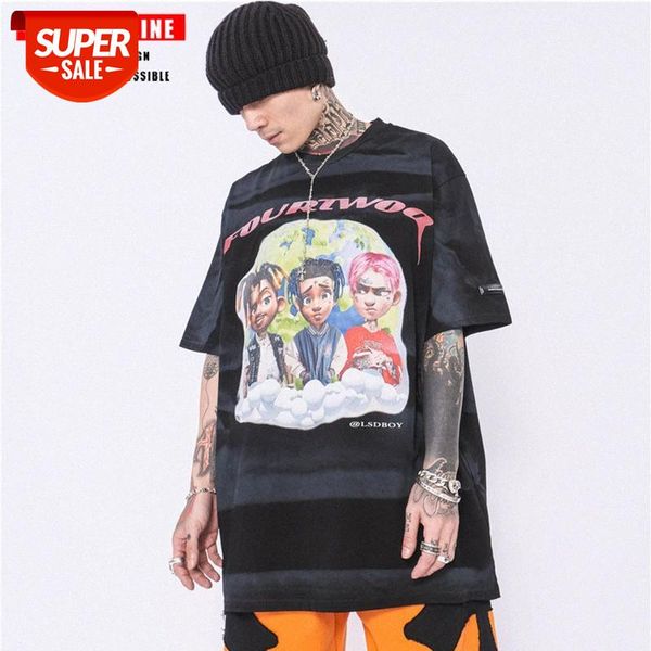 

streetwear men dark funeral hip-hop print retro short-sleeved t-shirt and women europe the united states high street oversize compassi #8n6k, White;black