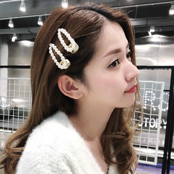 

hair clips & barrettes korean fashion pearl geometric hairpin elegant crystal water drop metal light luxury design bangs clip, Golden;silver