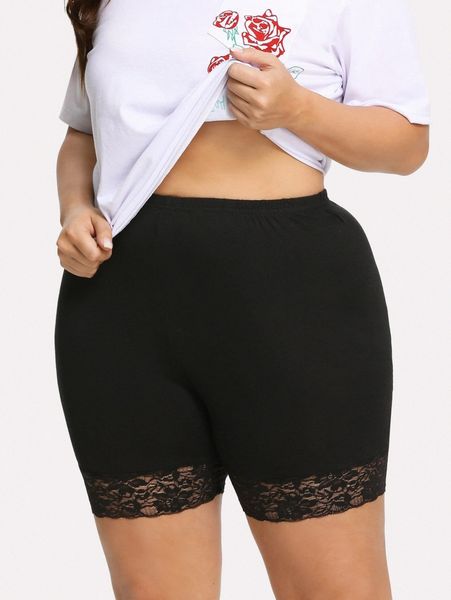 

plus contrast lace legging shorts t8sw#, Black;white