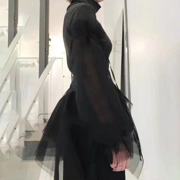 

women's sweaters katelove women fashion organza patchwork knitted sweater female ruffle pullovers vintage black jumper chic, White;black