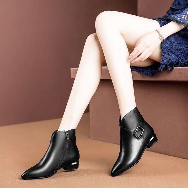 

boots fashion women's winter zipper retro leather shoes pointed toe platform high heel ankle women, Black