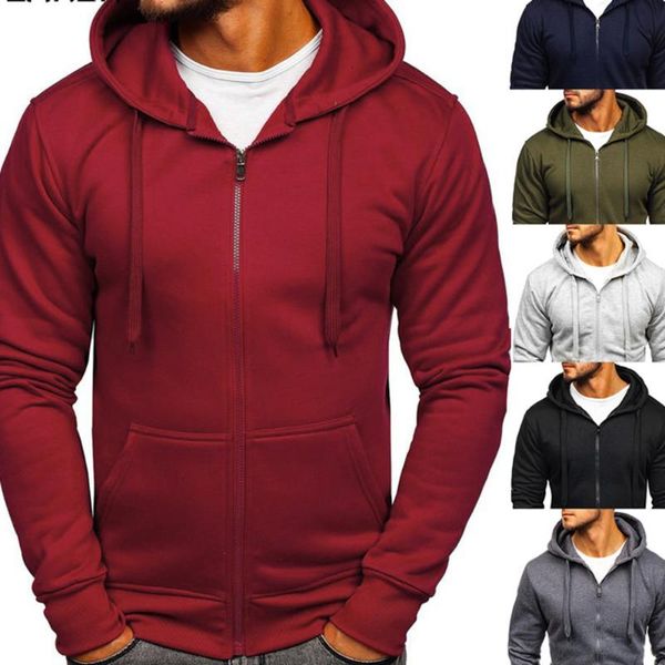 

men's hoodies & sweatshirts 2021 casual zipper male black green solid color hooded outerwear s-2xl