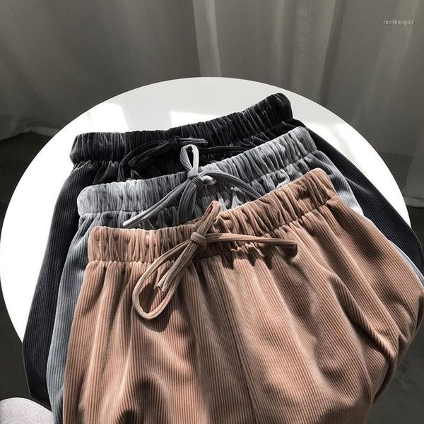 

women's pants & capris [zvzo] casual female elastic corduroy wide leg straight high waist women pantalones mujer cintura alta trousers, Black;white