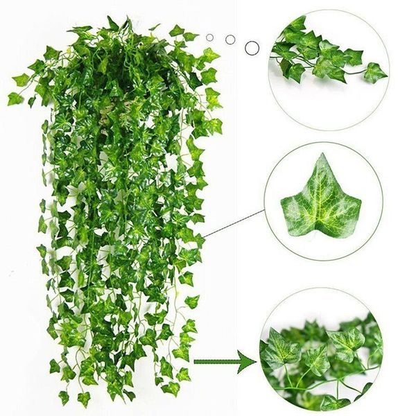 

decorative flowers & wreaths 2.2m long artificial plants green ivy leaves vine fake parthenocissus foliage home wedding bar hanging