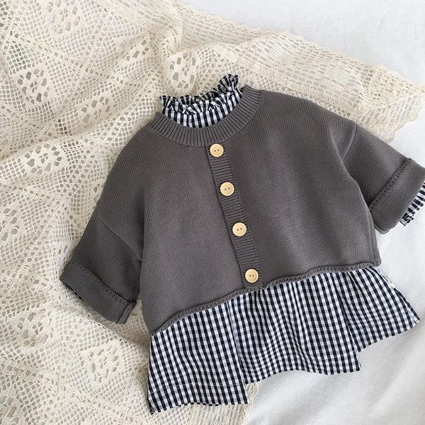 

jackets 2021 girls round neck long sleeve knitted sweater children cardigan wholesale kids jacket clothes baby coat, Blue;gray