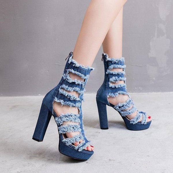 

dress shoes sweat absorbing denim high heels breathable women's spring and autumn summer sandals zipper middle, Black