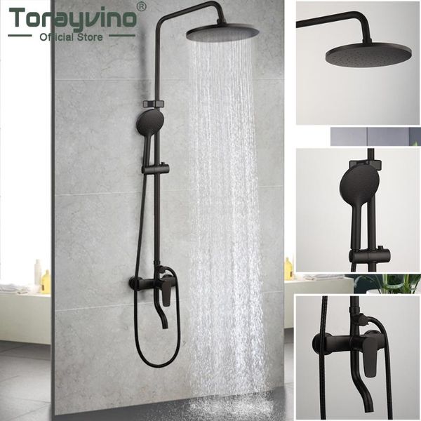

torayvino matte black bathroom shower system faucet set bathtub wall mounted rainfall mixer water tap bath sets