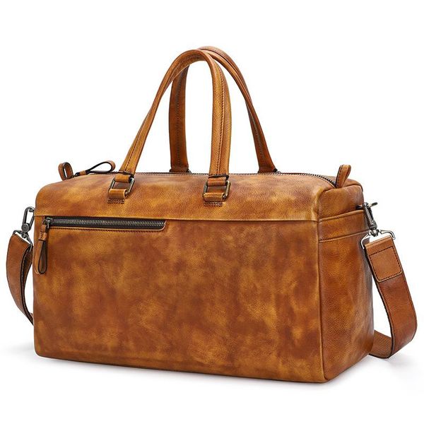 

duffel bags cowhide travel shoulder bag european and american style fashion casual men's handbag vegetable tanned leather