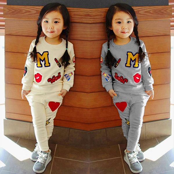 

2pcs girls outfits baby girl clothes for kids clothing toddler childrens jogging cartoon casual sports suit children suits, White