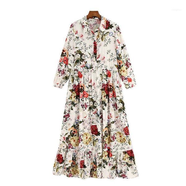 

[deat] 2021 spring autumn fashion tide women v-neck knee-length three quarter printing a-line temperament dress 13a4861, Black;gray