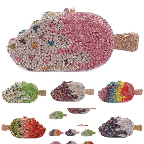 

dinner bags square lady fashion ice cream popsicle hand bag chain water drill simple and easy to match banquet elegant satin leisure