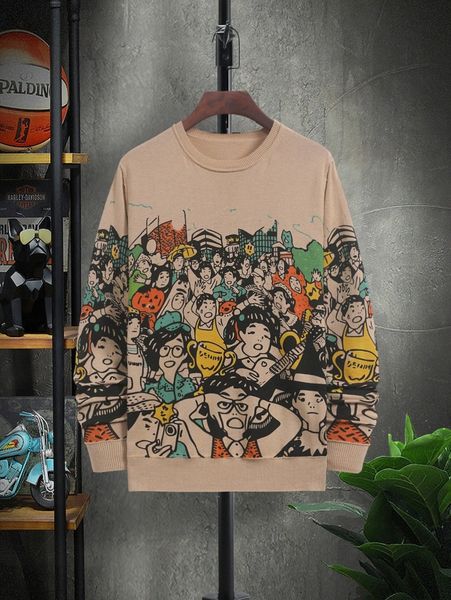 

men cartoon figure graphic sweater 15yz#, White;black