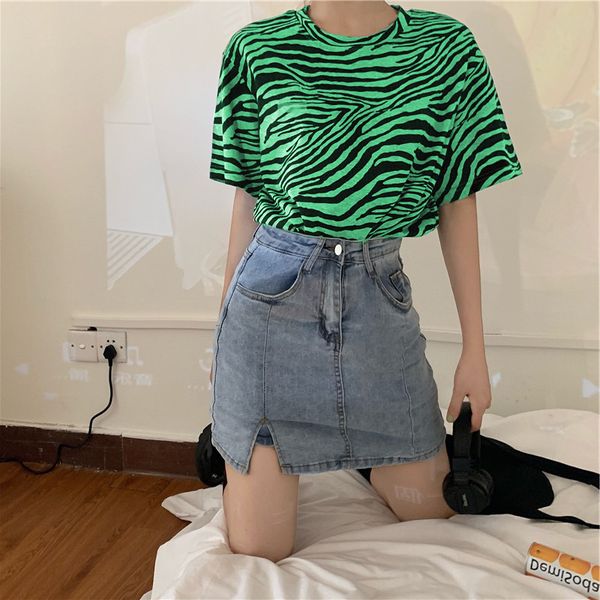 

women short sleeve o-neck zebra-stripe t shirt casual loose plus size female tee print tshirt ins clothes, White;black