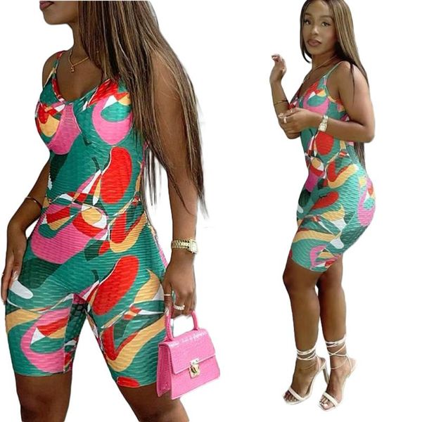 

women's pants & capris 2021 europe and the united states fashion cross-border supply of summer pineapple cloth printed halter jumpsuit, Black;white